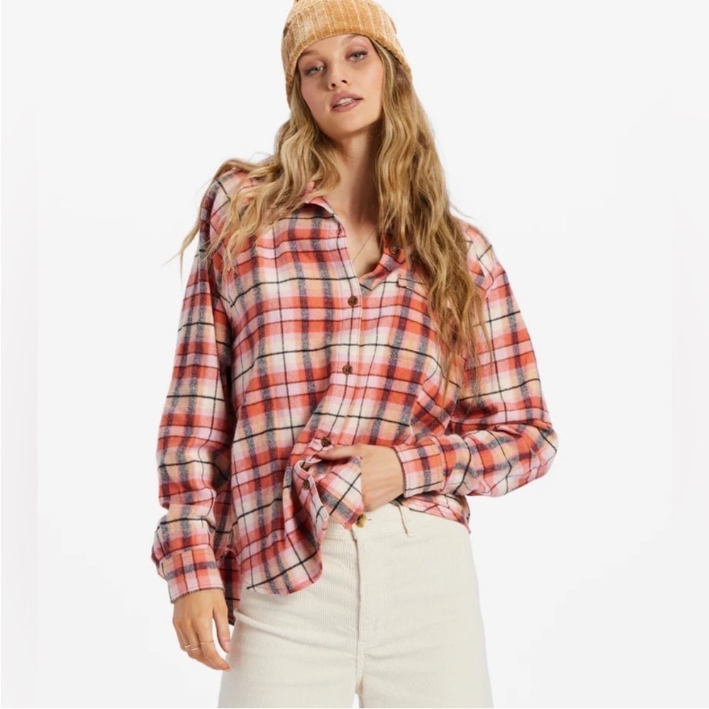 Billabong Plaid Button-Down Shirt - Pink and Red